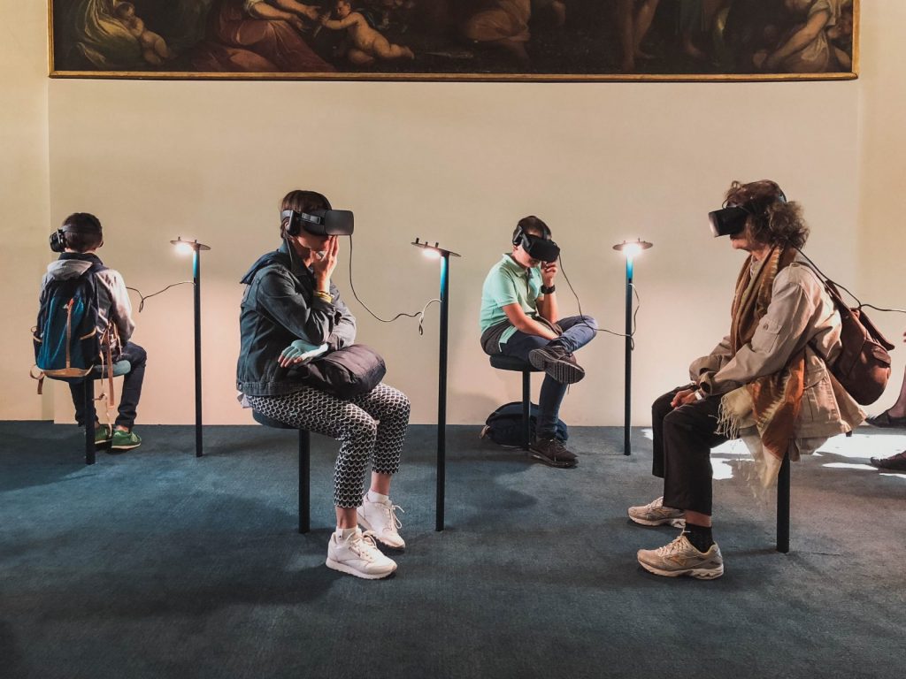 a group of students wearing VR headsets