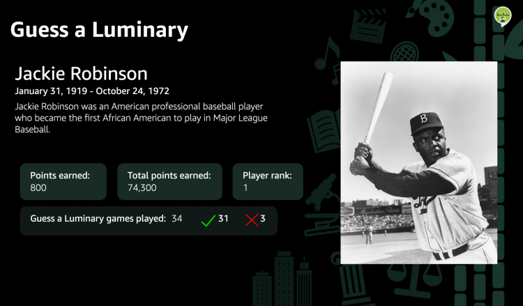 A screenshot of the new Bamboo Learning Luminaries series featuring Jackie Robinson.