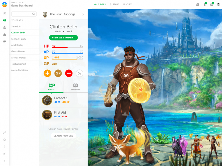 The Classcraft player dashboard.